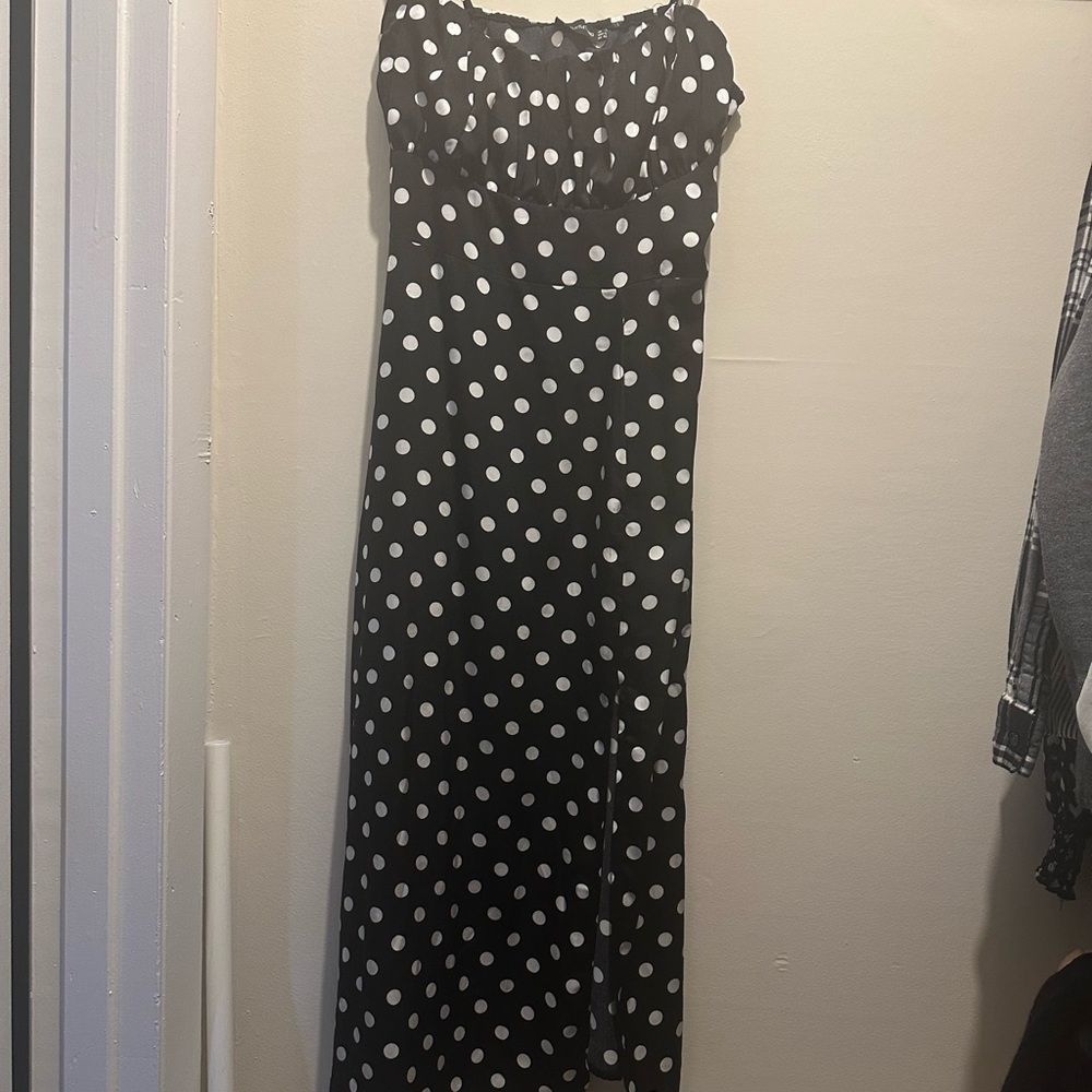 PrettyLittleThing Black and White Off the Shoulder Sundress